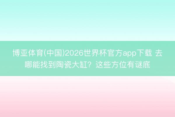 博亚体育(中国)2026世界杯官方app下载 去哪能找到陶瓷大缸？这些方位有谜底