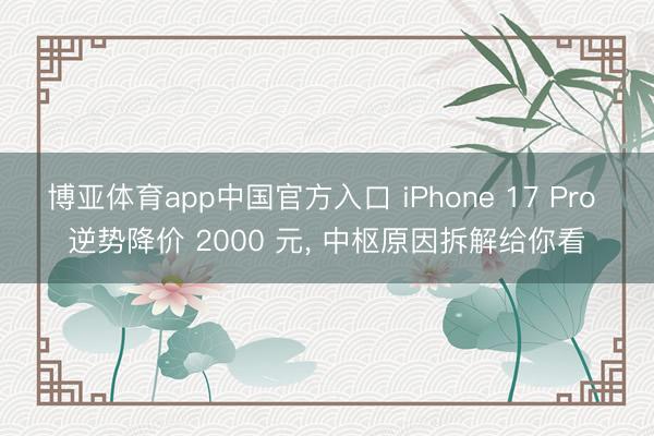 博亚体育app中国官方入口 iPhone 17 Pro 逆势降价 2000 元， 中枢原因拆解给你看