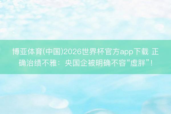 博亚体育(中国)2026世界杯官方app下载 正确治绩不雅：央国企被明确不容“虚胖”！