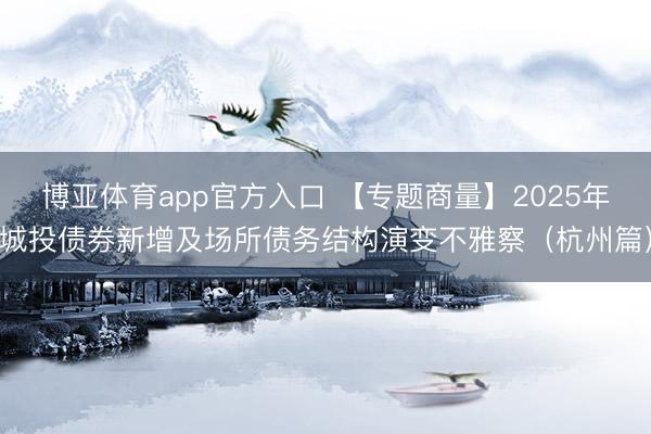 博亚体育app官方入口 【专题商量】2025年城投债券新增及场所债务结构演变不雅察（杭州篇）