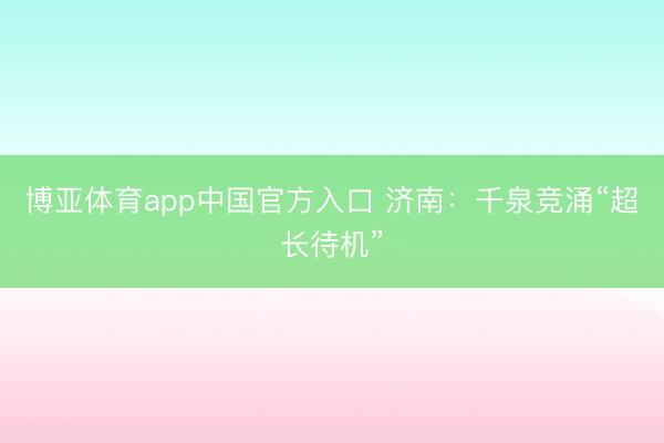 博亚体育app中国官方入口 济南：千泉竞涌“超长待机”